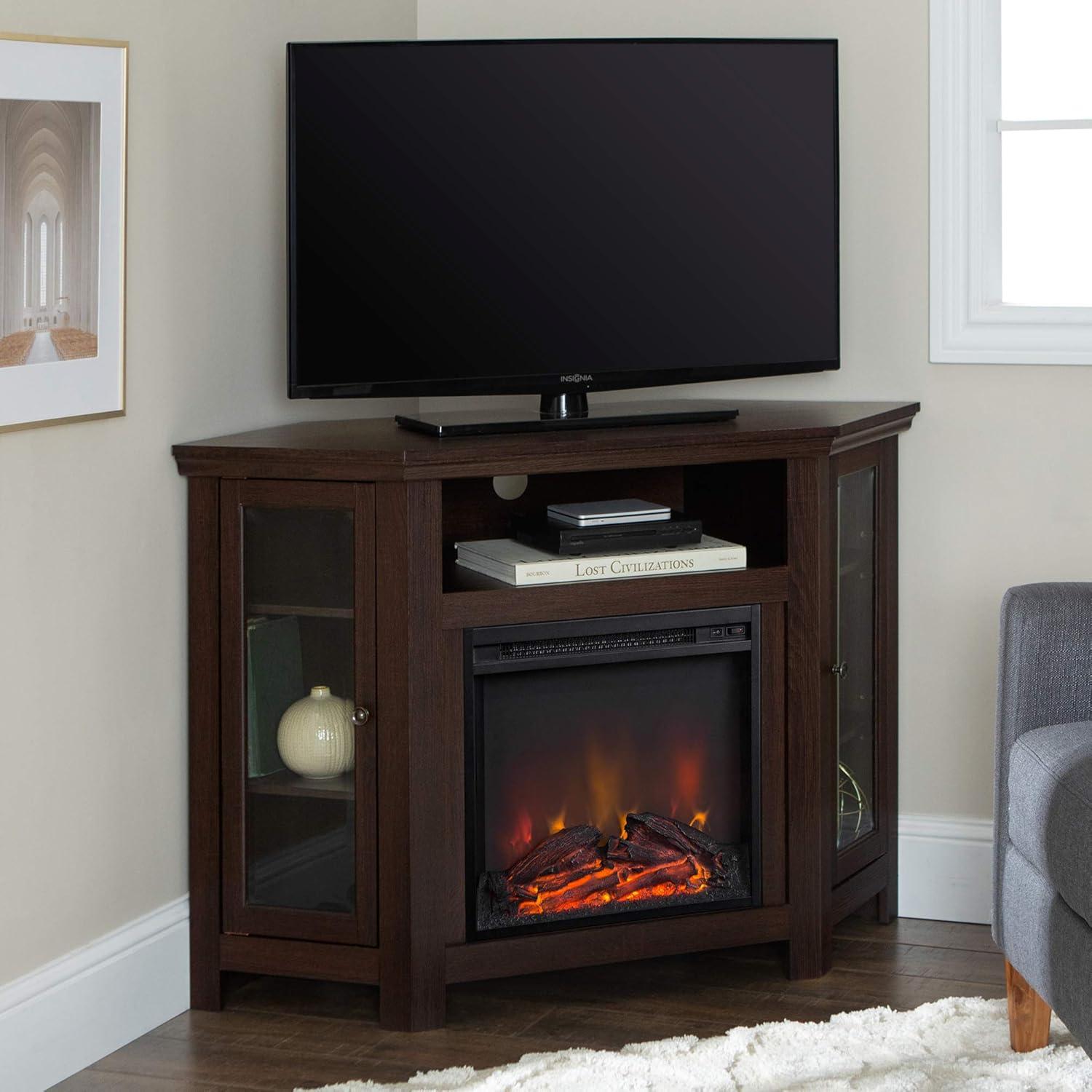 Walker Edison Black Corner Fireplace TV Stand for TVs Up to 50"