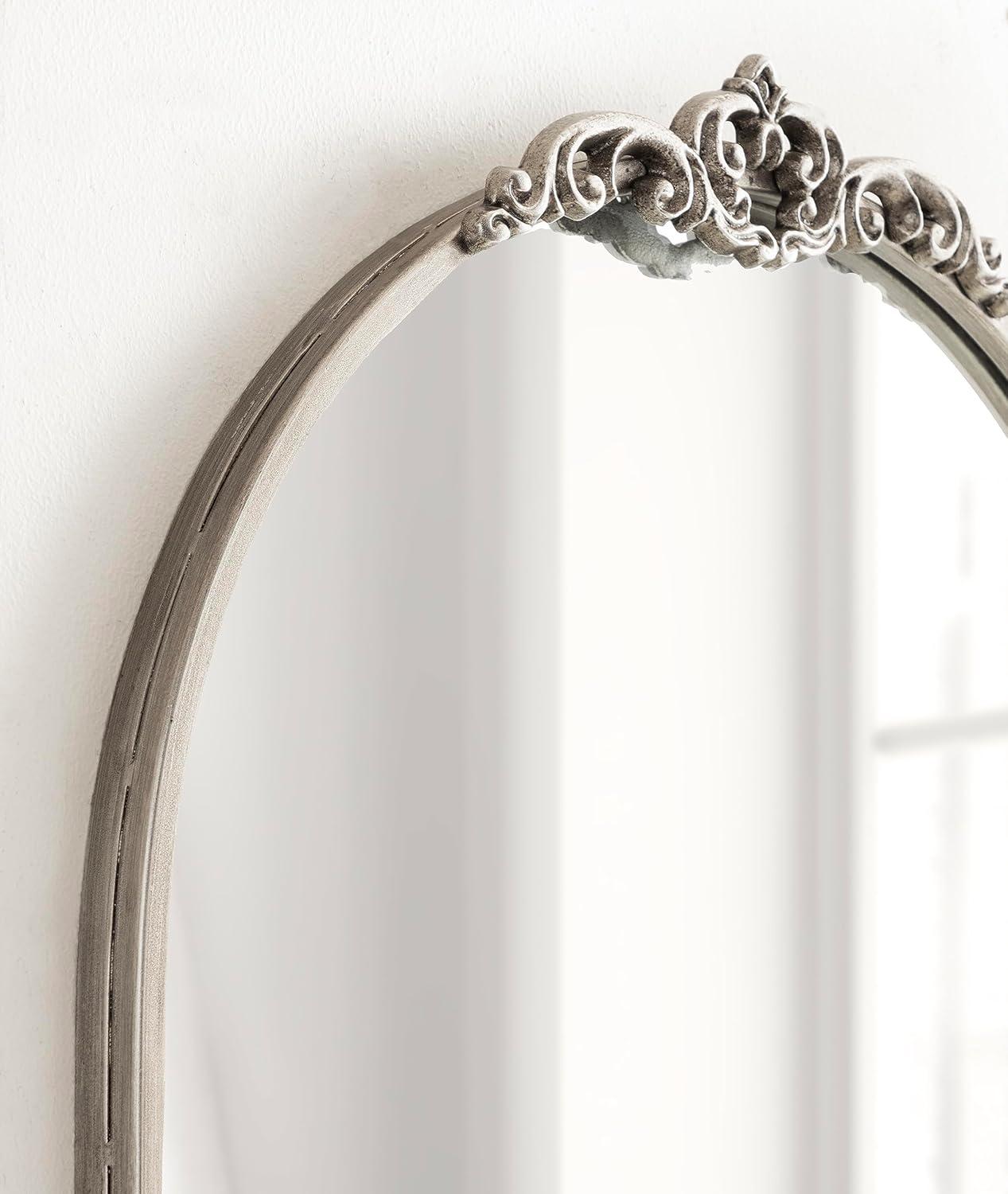 Kate & Laurel All Things Decor 21"x26" Myrcelle Decorative Framed Wall Mirror: Antique Silver, Arched, Ornate Garland Design