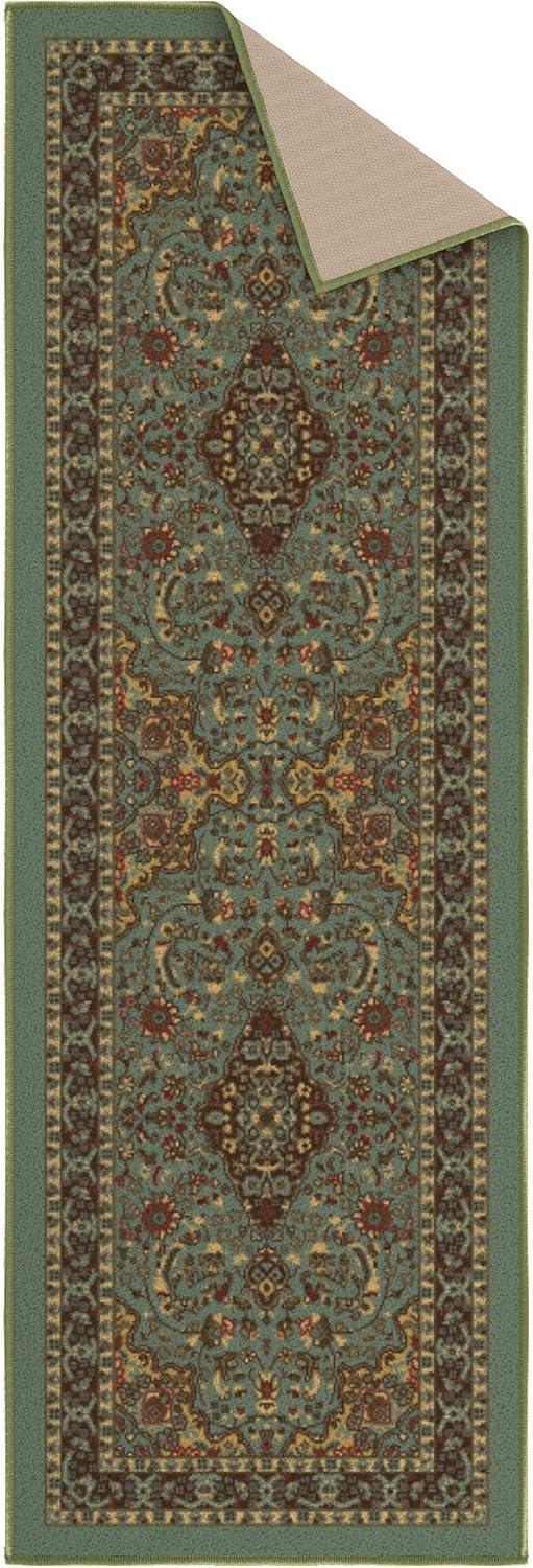 Ottomanson Machine Washable Non-Slip Rubberback Medallion Oriental 2x5 Indoor Runner Rug, 20" x 59", Seafoam Green