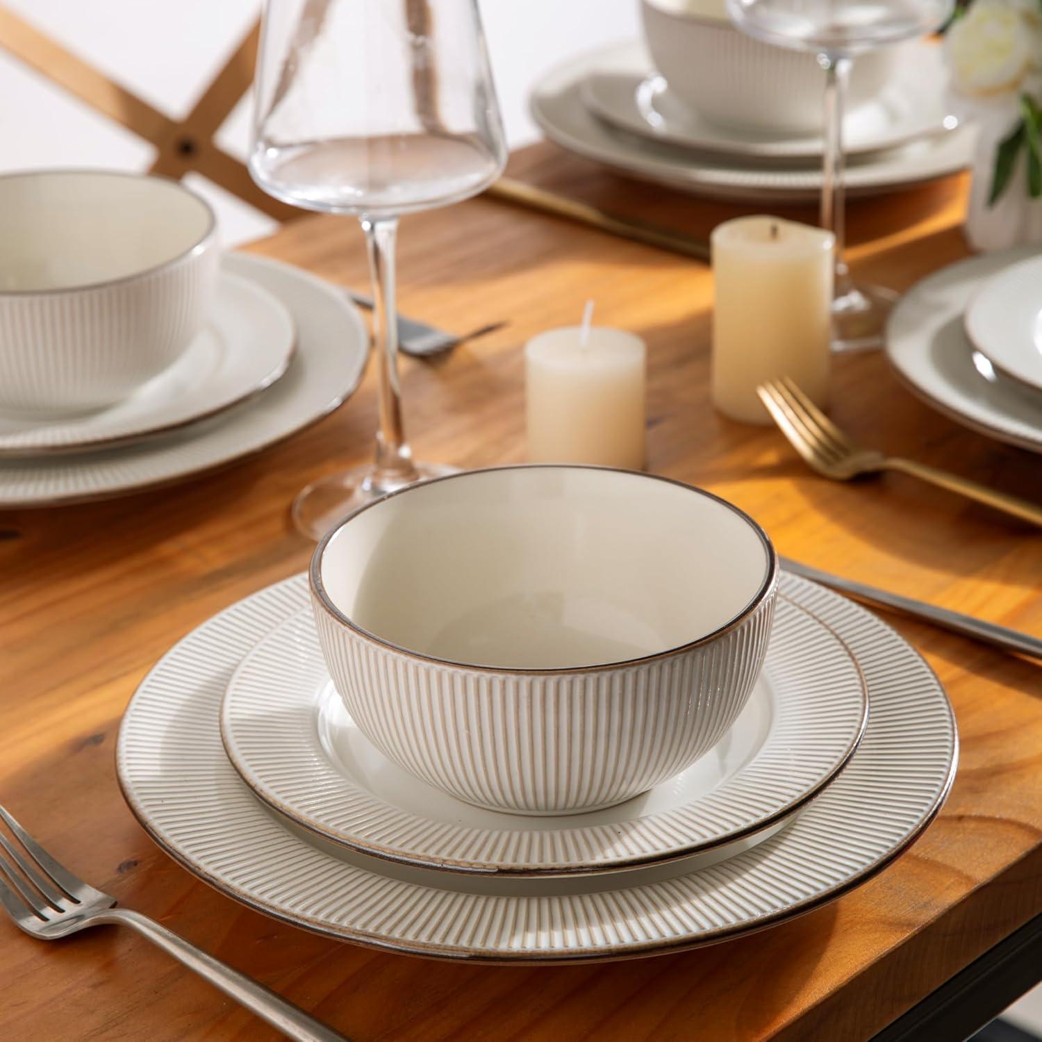 White Ceramic Embossed Dinnerware Set Service for 4