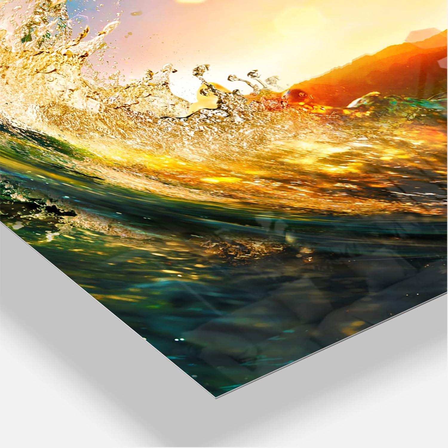 Designart MT10918-3PV Colored Ocean Waves Falling Down Modern Seashore Metal Wall Art (3 Piece), 28'' H x 36'' W x 1'' D 3P, Blue
