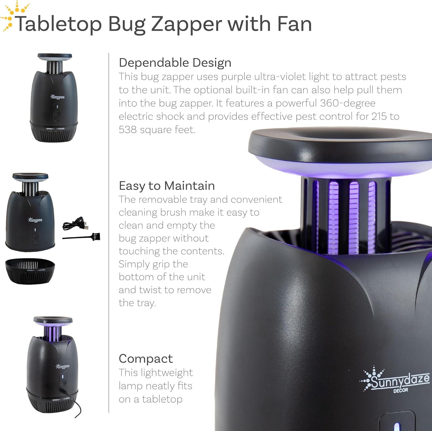SunnyDaze Decor Tabletop Bug Zapper with Violet Light and Built-In Fan