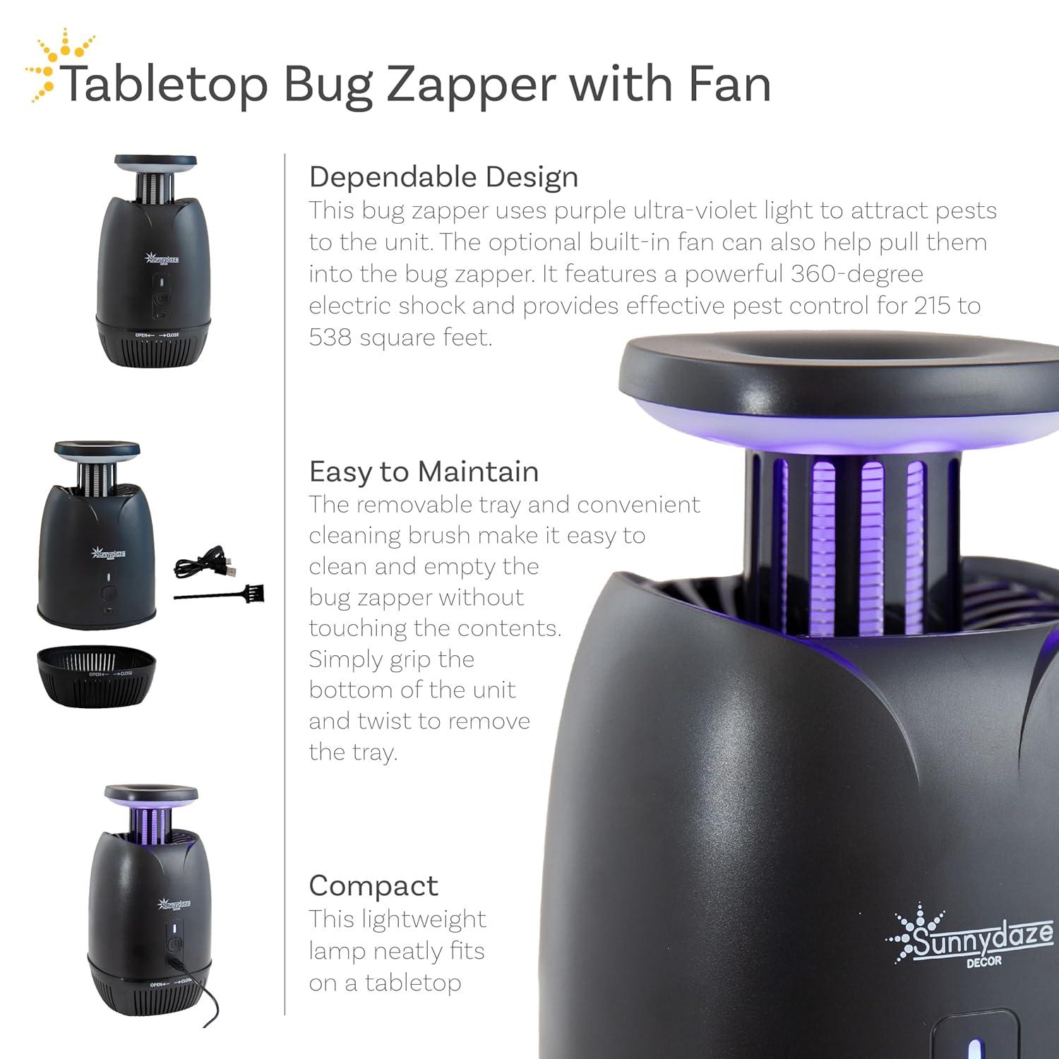 SunnyDaze Decor Tabletop Bug Zapper with Violet Light and Built-In Fan