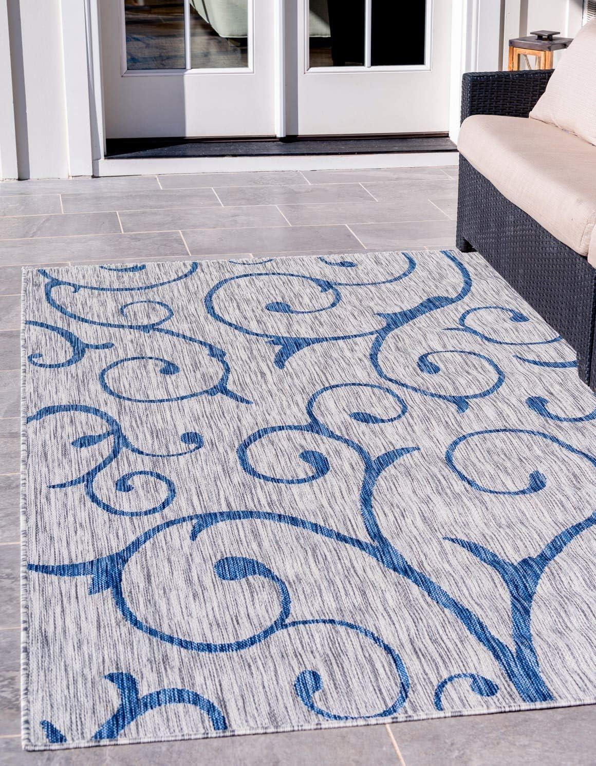 Unique Loom 7' 0 x 10' 0 Rectangle Indoor/Outdoor Botanical Gray Area Rug
