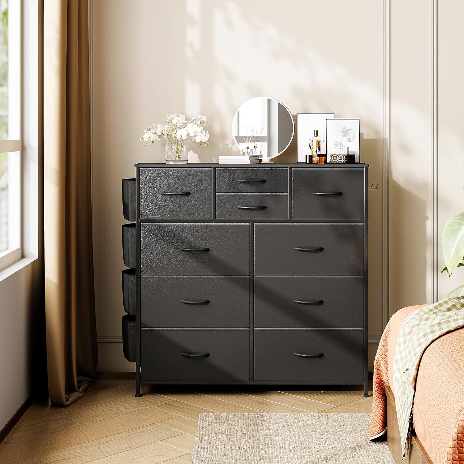 Sienna-Marie 10 - Drawer Dresser, Chest of Drawers for Bedroom with 4 Side Pockets and 2 Hooks