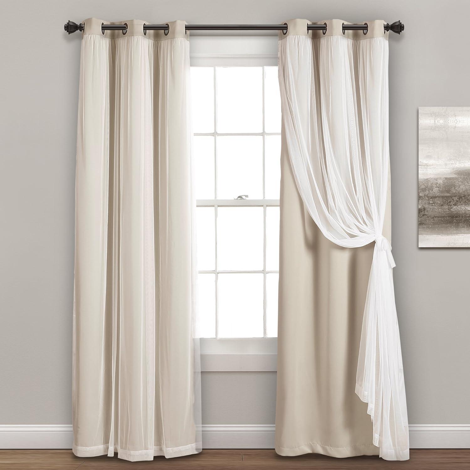 Lush Decor Sheer Grommet Curtains Panel with Insulated Blackout Lining, Room Darkening Window Curtain Set (Pair), 38"W x 84"L, Wheat