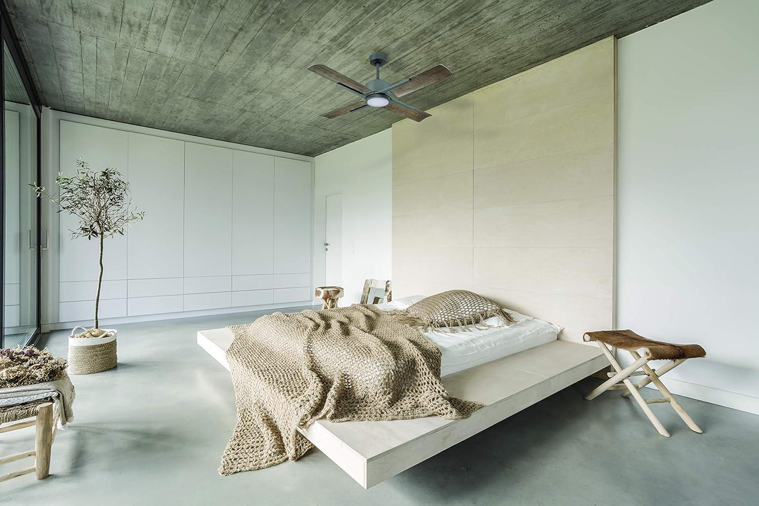 Cervantes Indoor and Outdoor 4-Blade Smart Ceiling Fan 56in Graphite Weathered Gray with 3000K LED Light Kit and Remote Control