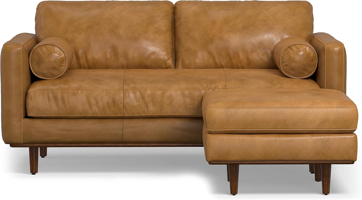 Simpli Home Morrison  Sofa and Ottoman Set in Genuine Leather