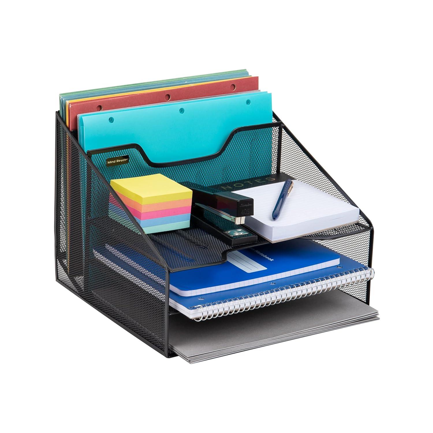 Mind Reader Desktop Organizer, Vertical File Holder, Paper Trays, Office, Metal Mesh, 12.5"L x 11.5"W x 9.5"H