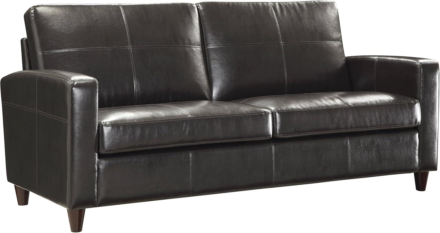 Espresso Faux Leather Reception Sofa with Wood Legs