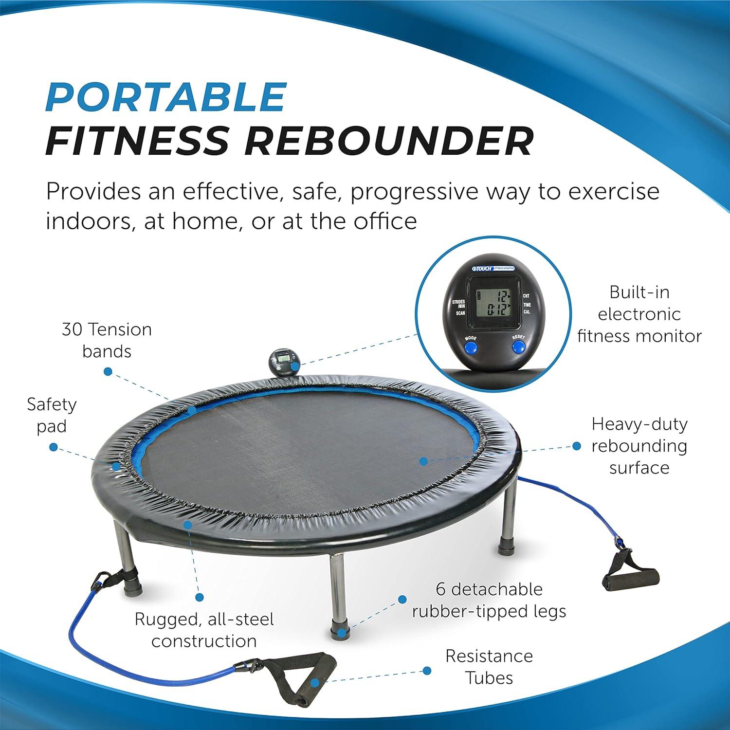 Blue Round Fitness Trampoline with Resistance Bands