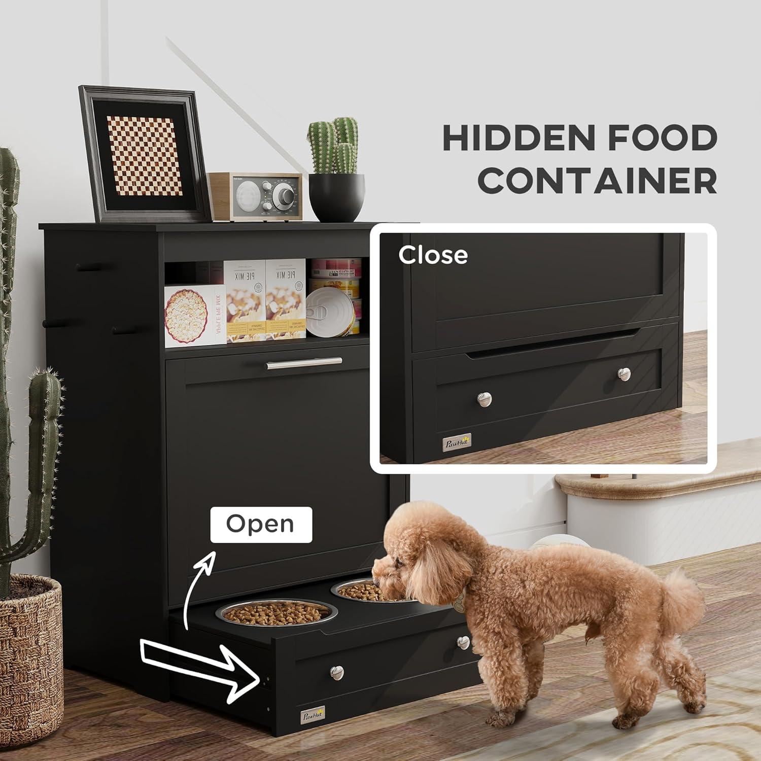 Black Elevated Pet Feeder Station with Storage Cabinet