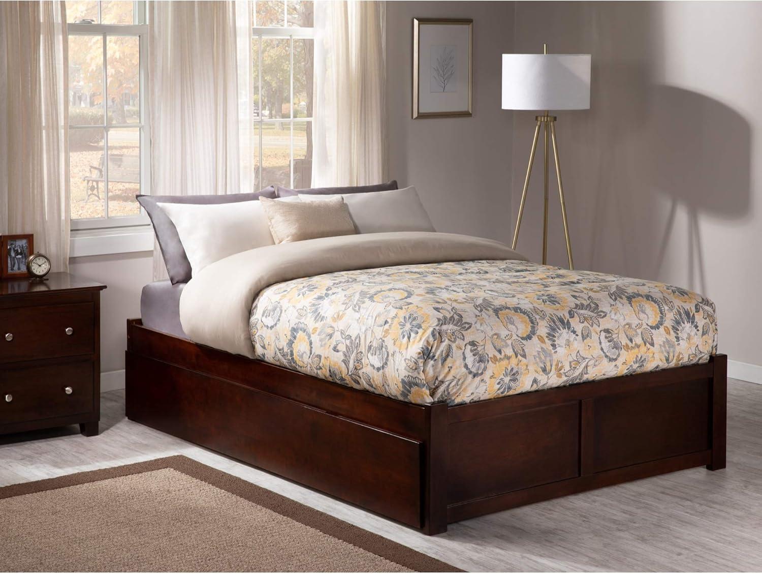 Concord Queen Bed with Footboard and Twin Extra Long Trundle in Walnut