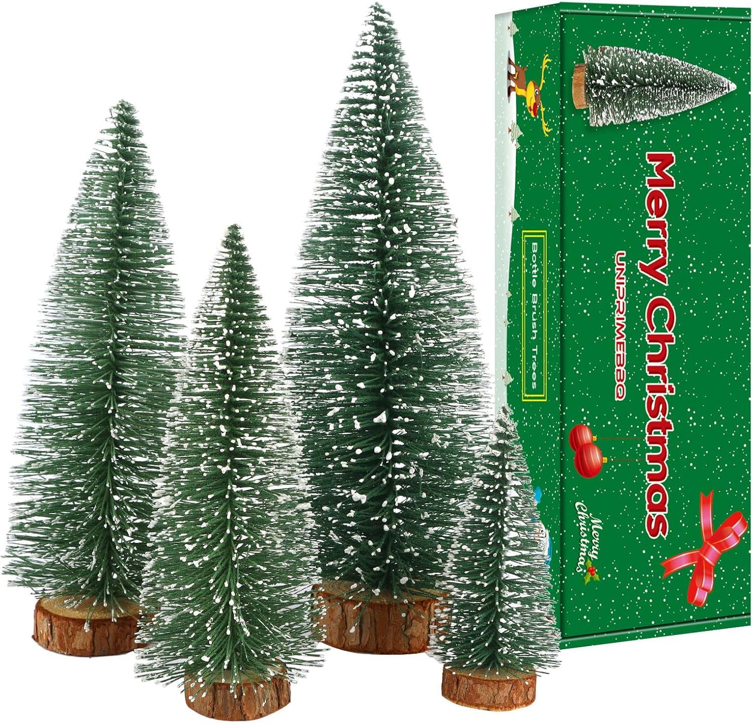 Mini Christmas Tree, Small Pine Tree with Wooden Bases for Xmas Holiday Party Home Tabletop Tree Decor (Green 4pcs)