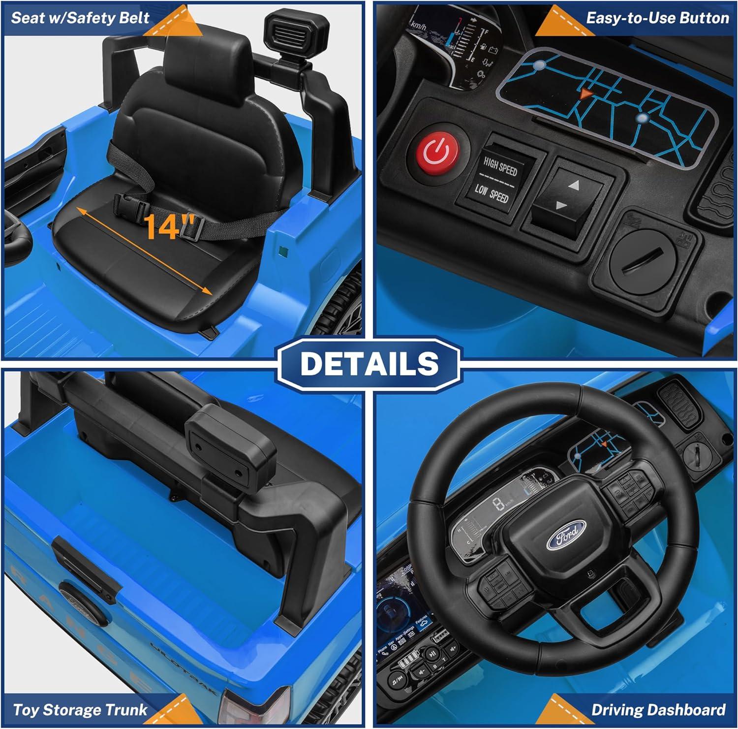 Blue 12V Ford Ranger Kids Ride-On Car with Remote Control