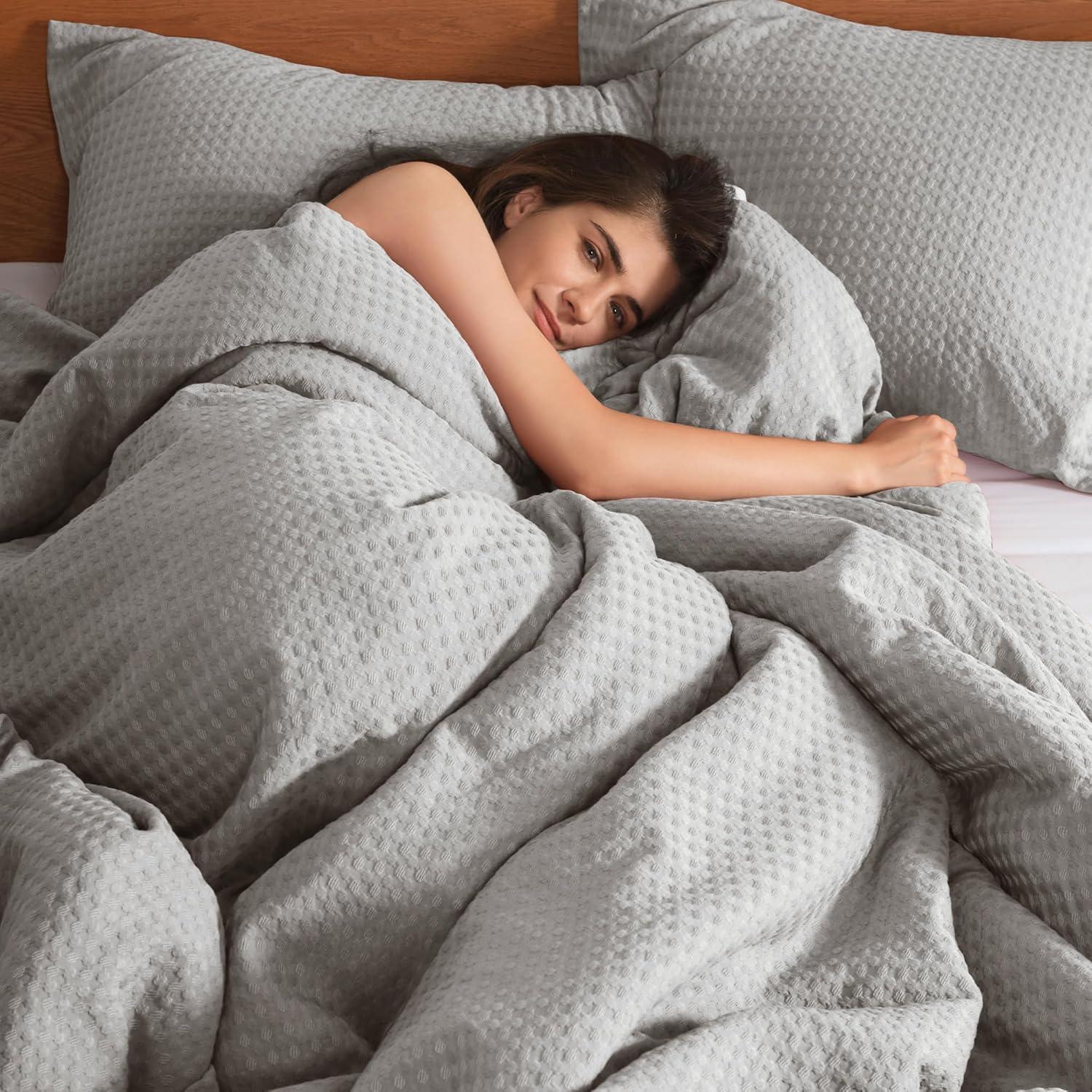 Comfort Spaces Light Grey Twin Comforter Set - 2 Pieces Breathable Dotted Knit Comforter Set, Modern Farmhouse Boho Comforter & Sham, All Season Microfiber Twin Bed Set