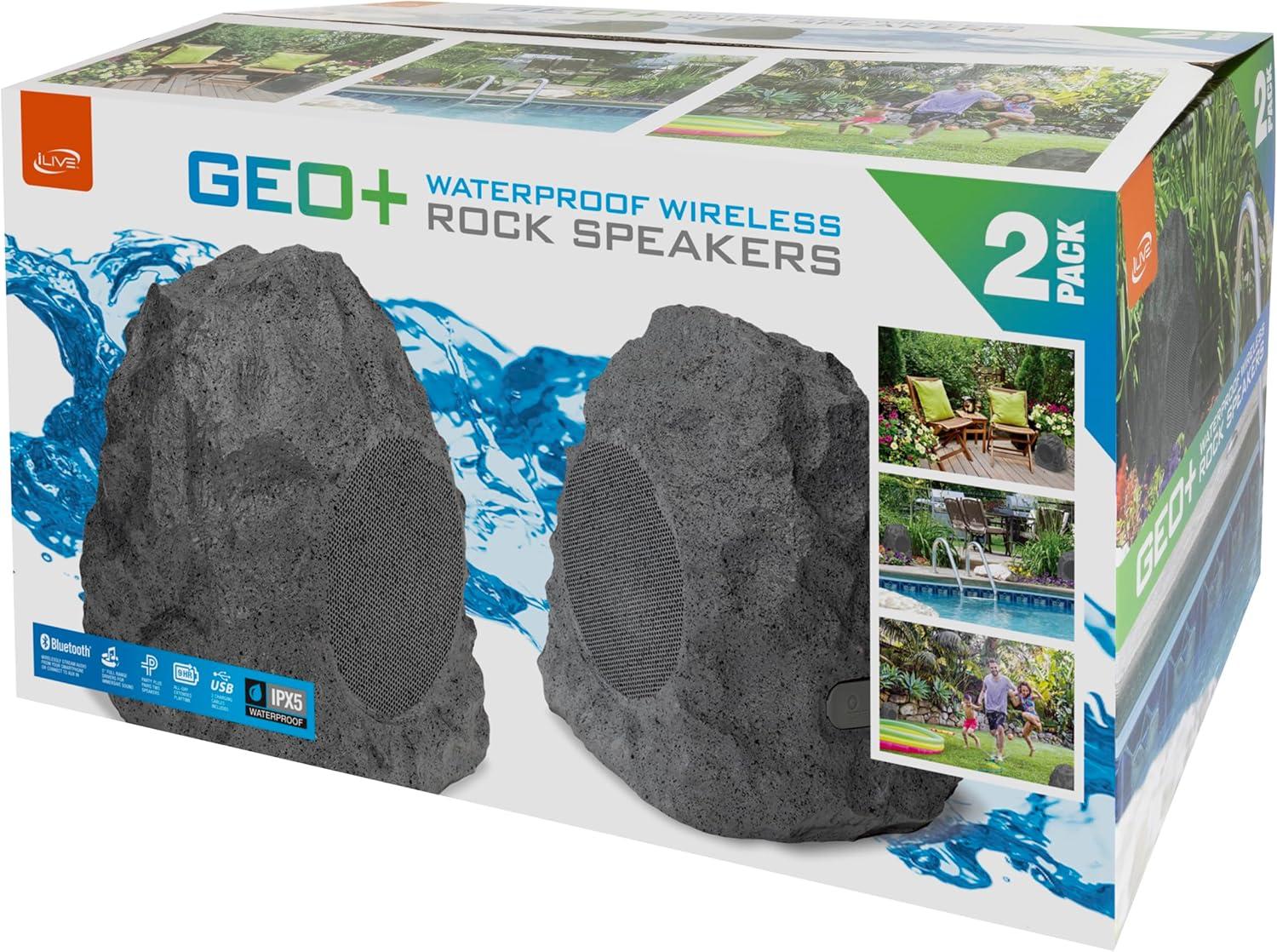 iLive ISBW422G Outdoor Bluetooth 20 Watts Power Rock Speakers with 2 USB charging cable, Gray