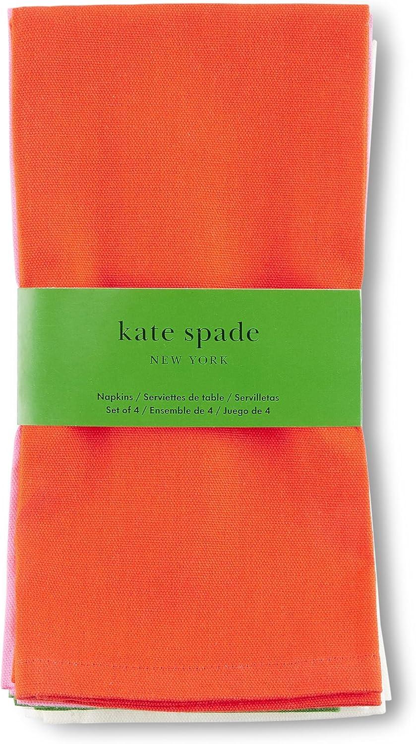 Kate Spade New York Cheers Cloth Napkins 4-Pack, 100% Cotton with Metallic Holiday Quote