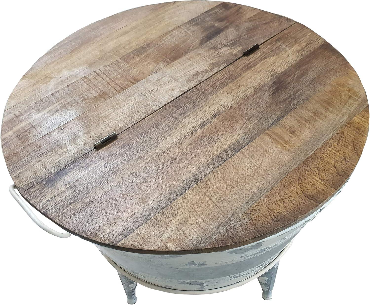 Distressed Metal Frame Cocktail Table with Hinged Lift Top Storage Brown/Gray - Benzara