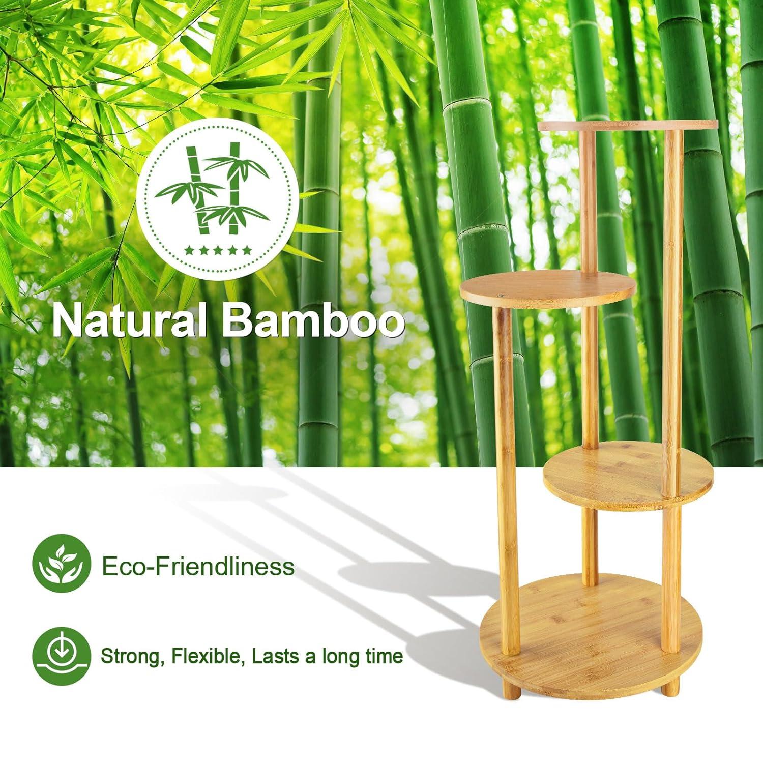 Bamboo Plant Stand Indoor, 4-Tier Planter Shelf for Multiple Plants, Tall Corner Holder for Living Room, Outdoor Display Rack for Balcony Patio, Flower Potted Stand for Office Decor