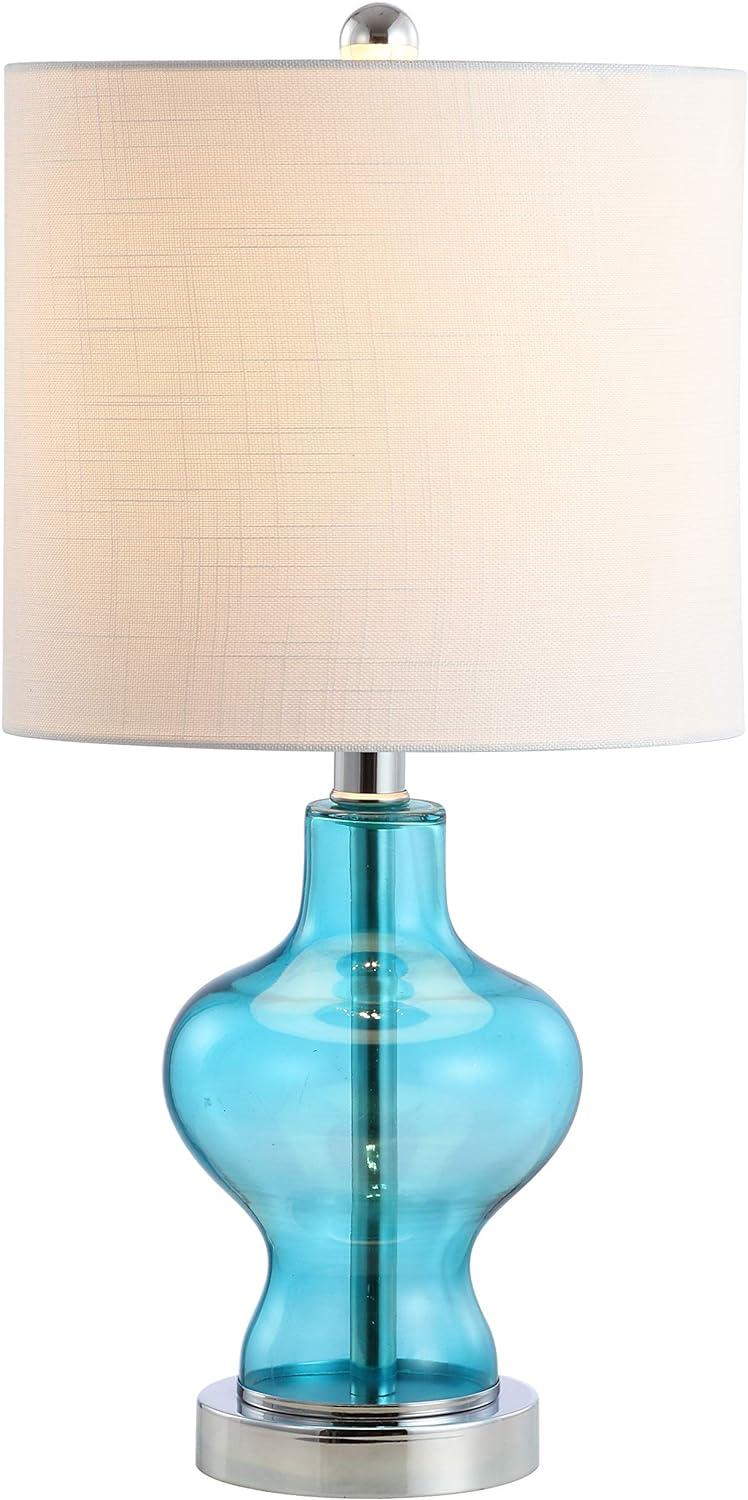 Aqua Glass and Metal LED Table Lamp with White Drum Shade