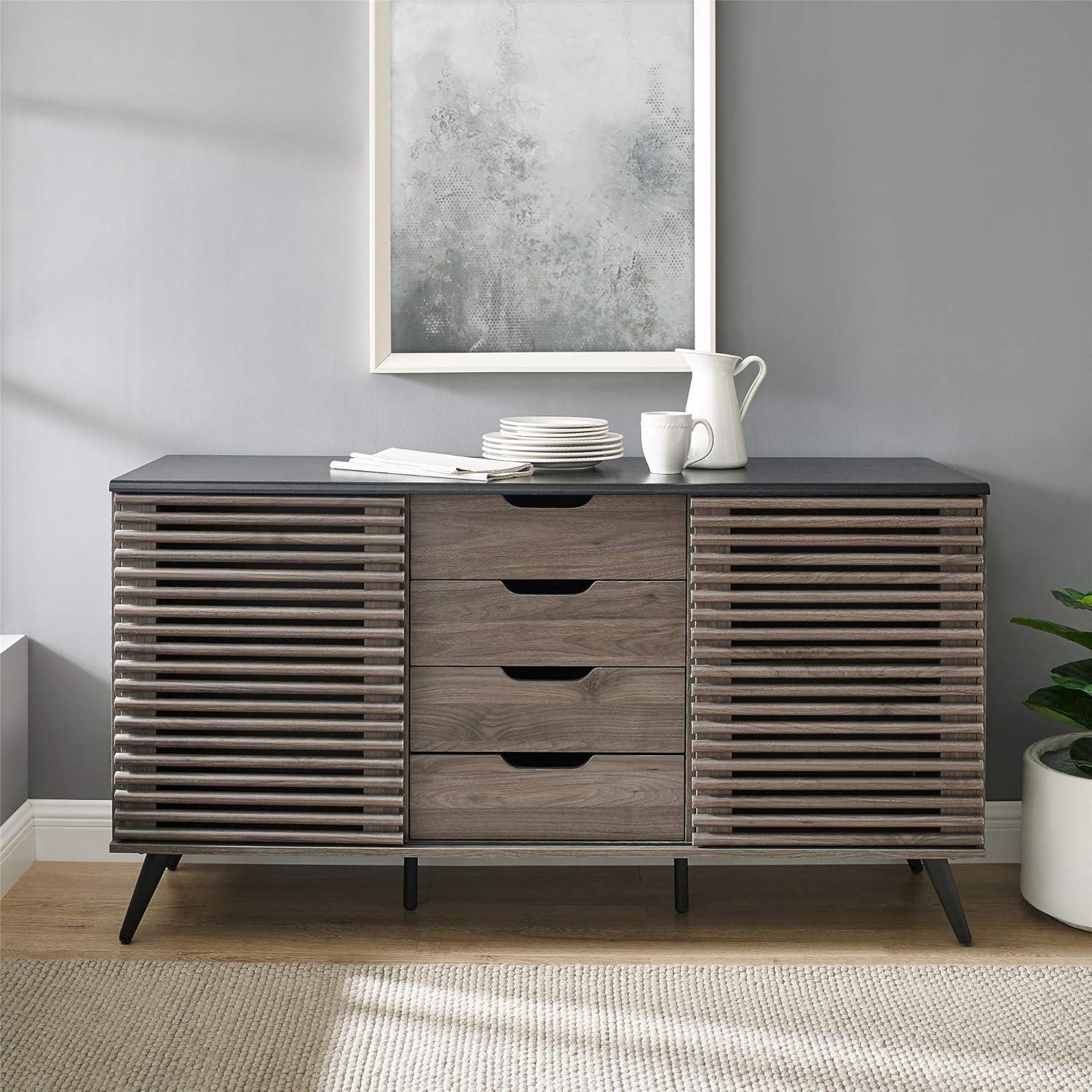 Ebony and Slate Grey 59" Modern Sliding Door Sideboard