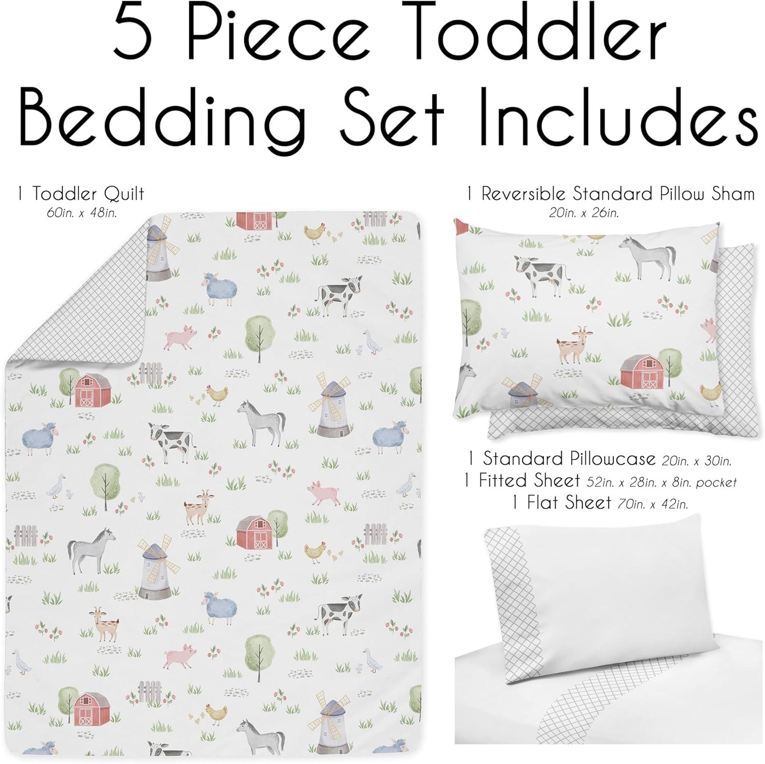 Farm Animals 5 Piece Toddler Bedding Set (Set of 5)