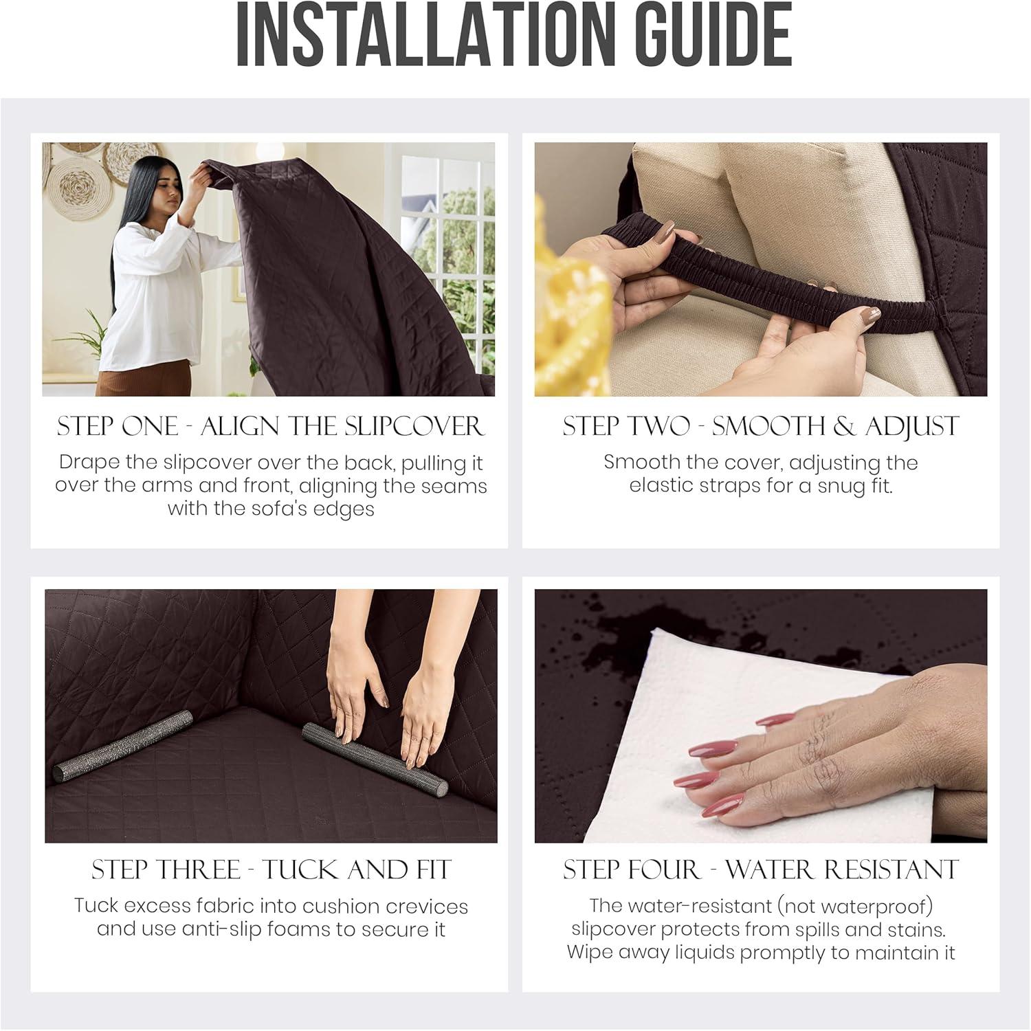 Utopia Bedding Reversible Sofa Couch Cover, Water Resistant Slipcover Furniture Protector with Foam Sticks and Elastic Straps for Kids Dogs Pets (3 Seater, Chocolate/Beige)