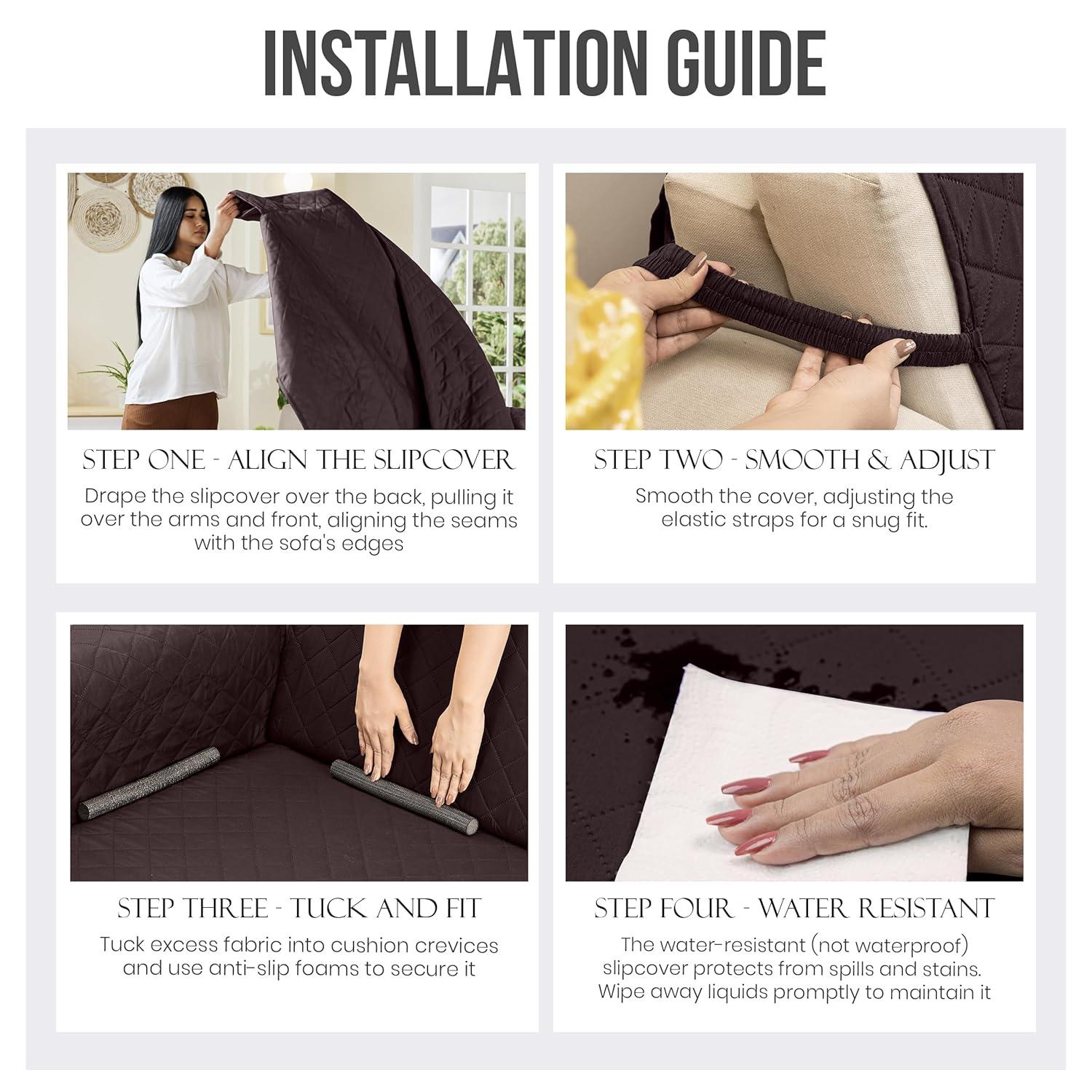 Utopia Bedding Reversible Sofa Couch Cover, Water Resistant Slipcover Furniture Protector with Foam Sticks and Elastic Straps for Kids Dogs Pets (3 Seater, Chocolate/Beige)