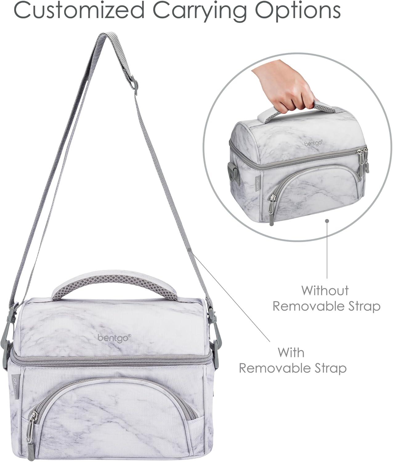 Bentgo Deluxe Lunch Bag, Durable & Insulated Bag, Internal Mesh Pocket & 2-Way Zippers - White Marble