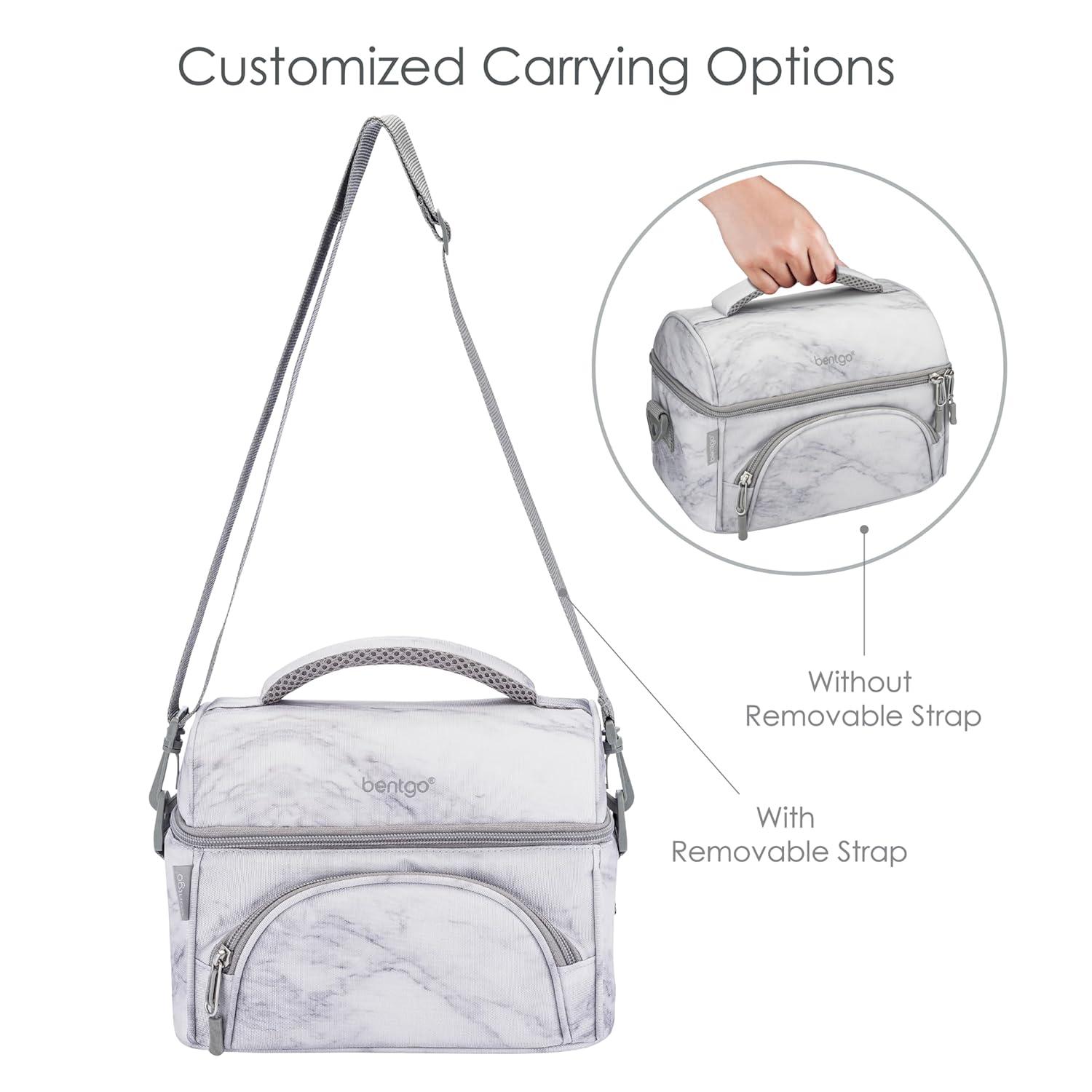 Bentgo Deluxe Lunch Bag, Durable & Insulated Bag, Internal Mesh Pocket & 2-Way Zippers - White Marble