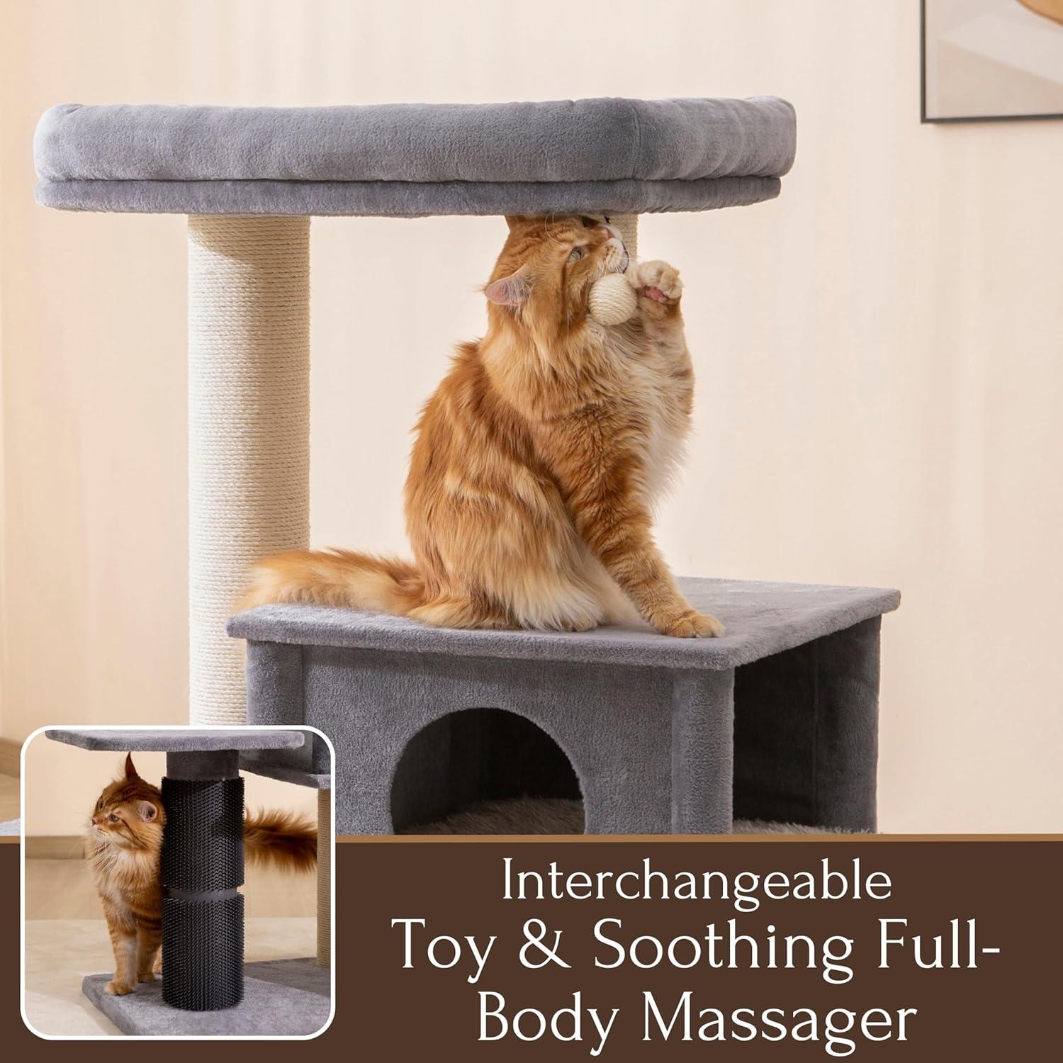 57" Cat Tree with Condo and Rubber Groomer