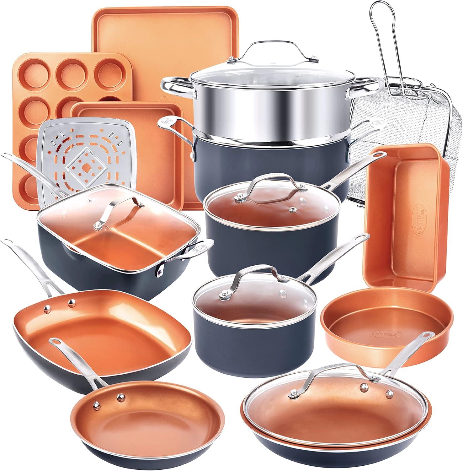 Gotham Steel 20-Piece Gray and Copper Nonstick Cookware and Bakeware Set