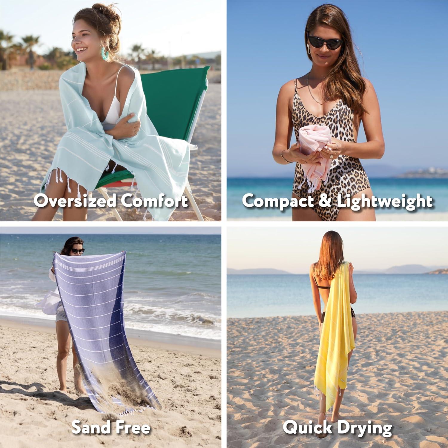 WETCAT Turkish Beach Towel Oversized (38"x71") 100% Turkish Cotton, Made in Turkey - Sand Free, Extra Large, Ultra Soft, Quick Drying, Compact & Lightweight for Travel - Aqua