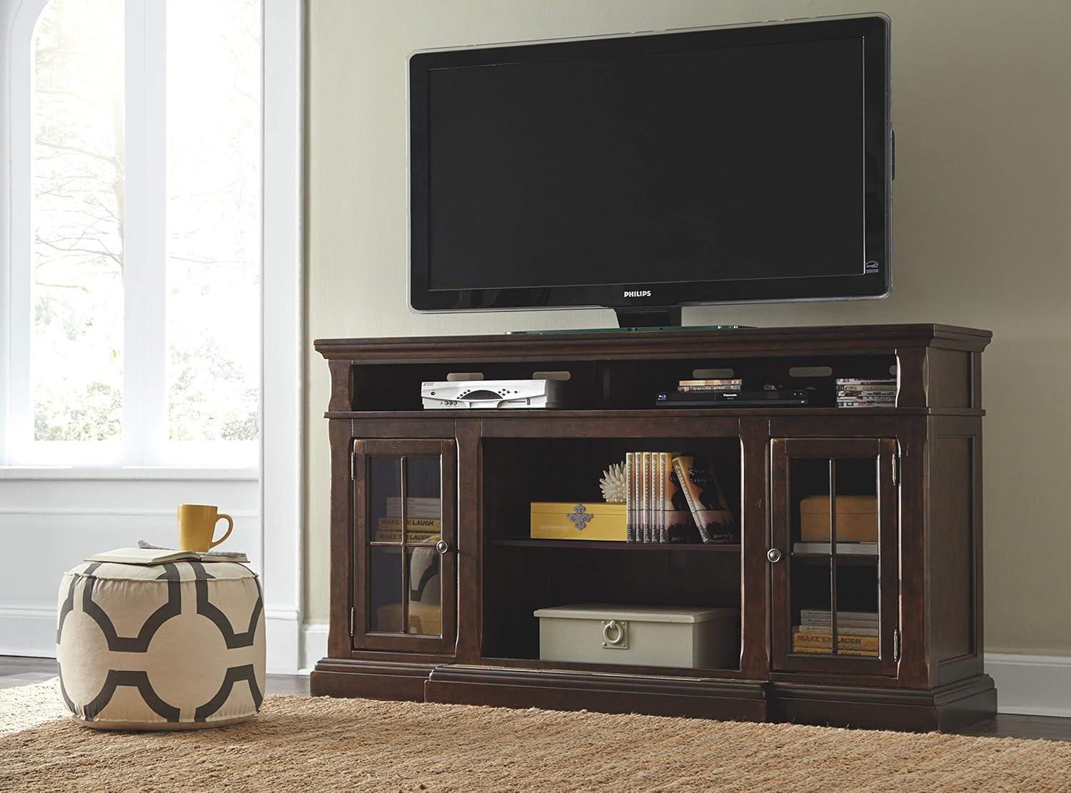 Transitional Birch and Black 72" TV Stand with Fireplace Cabinet