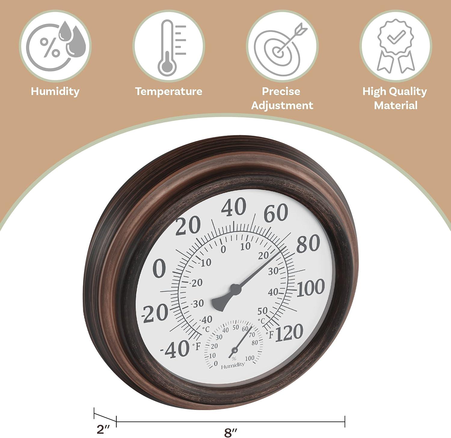 Bronze 8-Inch Wall Mount Indoor Outdoor Thermometer with Humidity Sensor