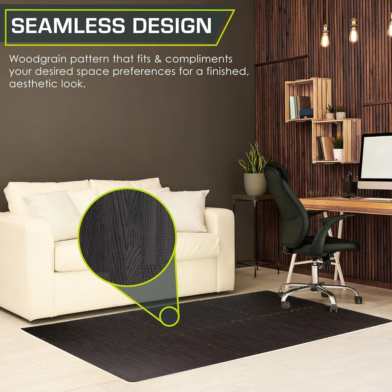 ProsourceFit Wood Grain Puzzle Mat 1/2-in, Carbon Black, 24 Sq Ft - 6 Tiles