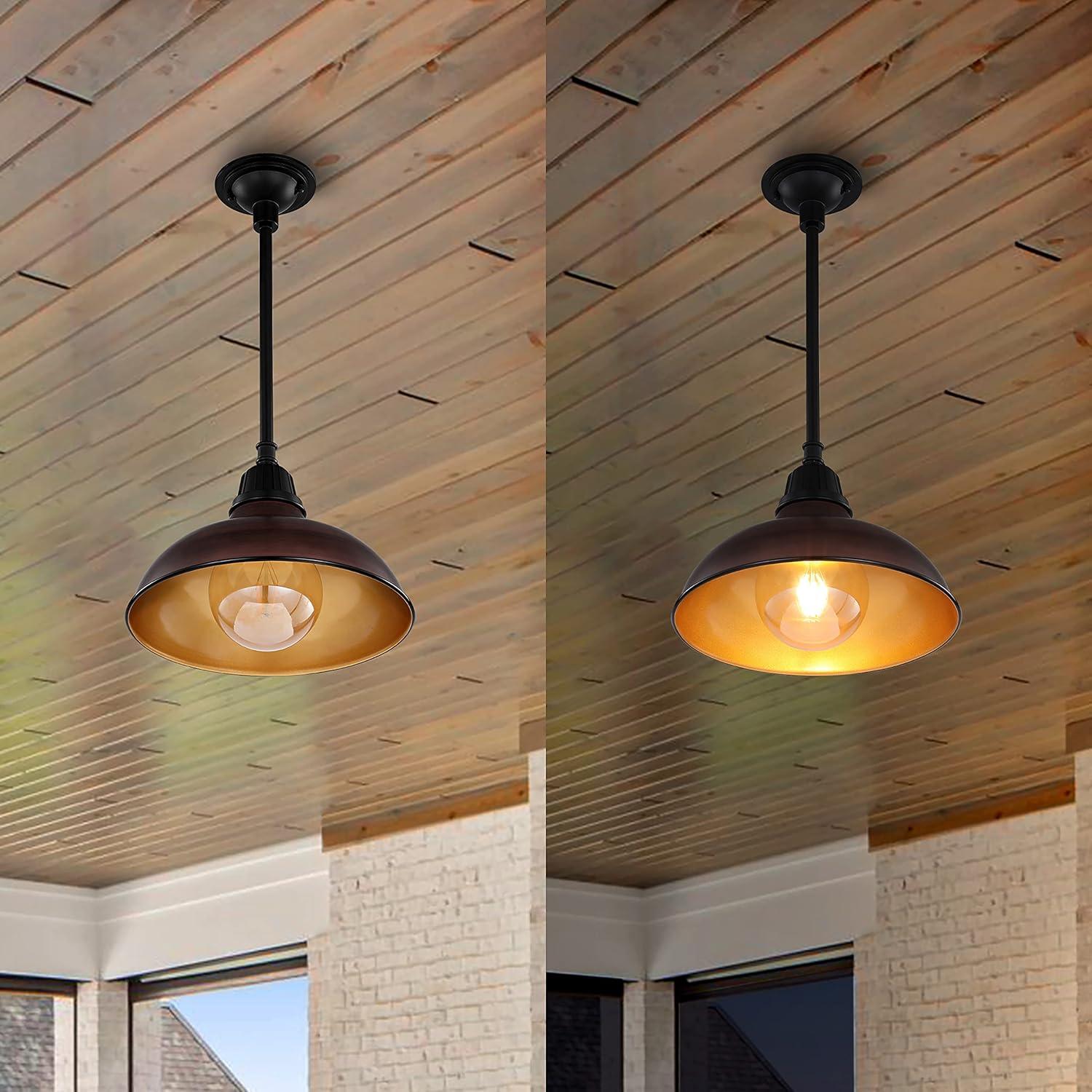 Jasper 12.25" 1-Light Farmhouse Industrial Indoor/Outdoor Iron LED Pendant, Wood Finish/Copper