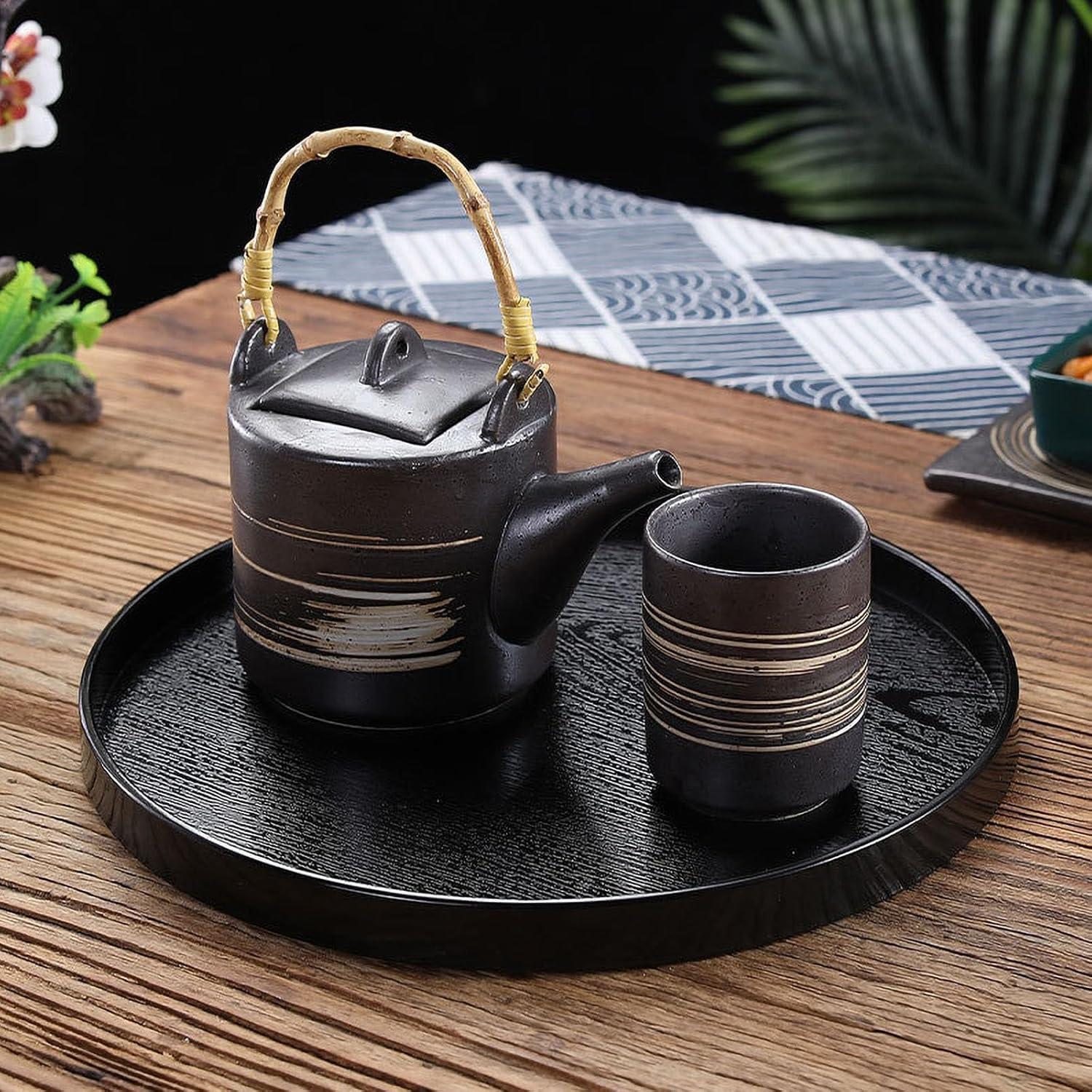 Tea Tray,Round Solid Wood Serving Tray Large Tea Coffee Snack Food Meals Serving Plate Non-Slip Kitchen Party Bar Server Breakfast Tray with Raised Edges [30cm]
