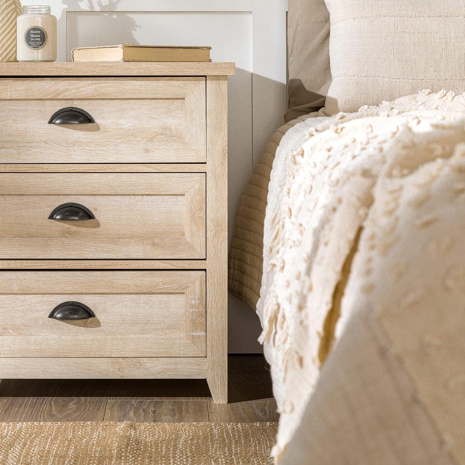 Fontella Transitional 3 Drawer Nightstand White Oak - Saracina Home: Farmhouse Style, MDF, Storage Solution