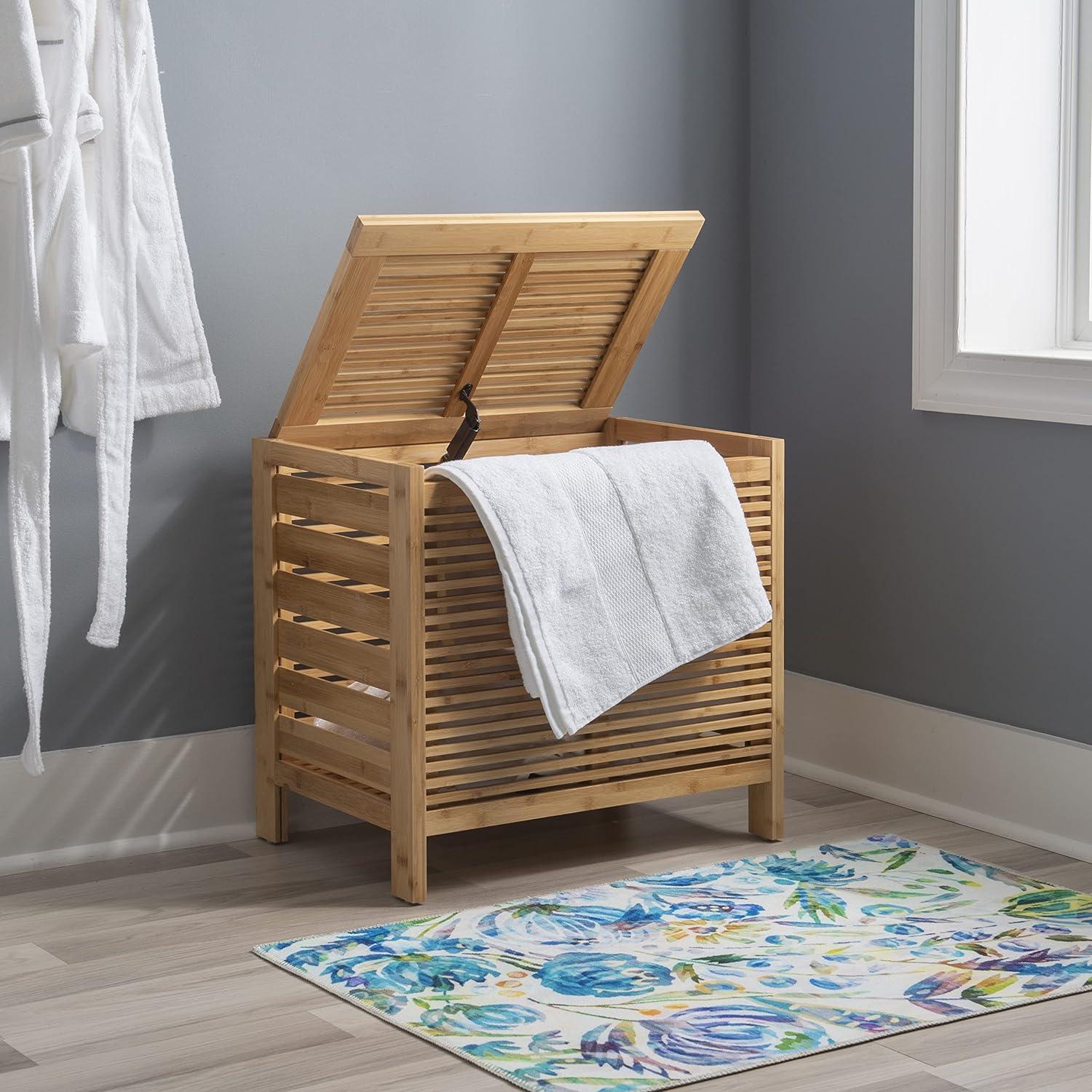 Bracken Natural Bamboo Upright Hamper with Safety Lid