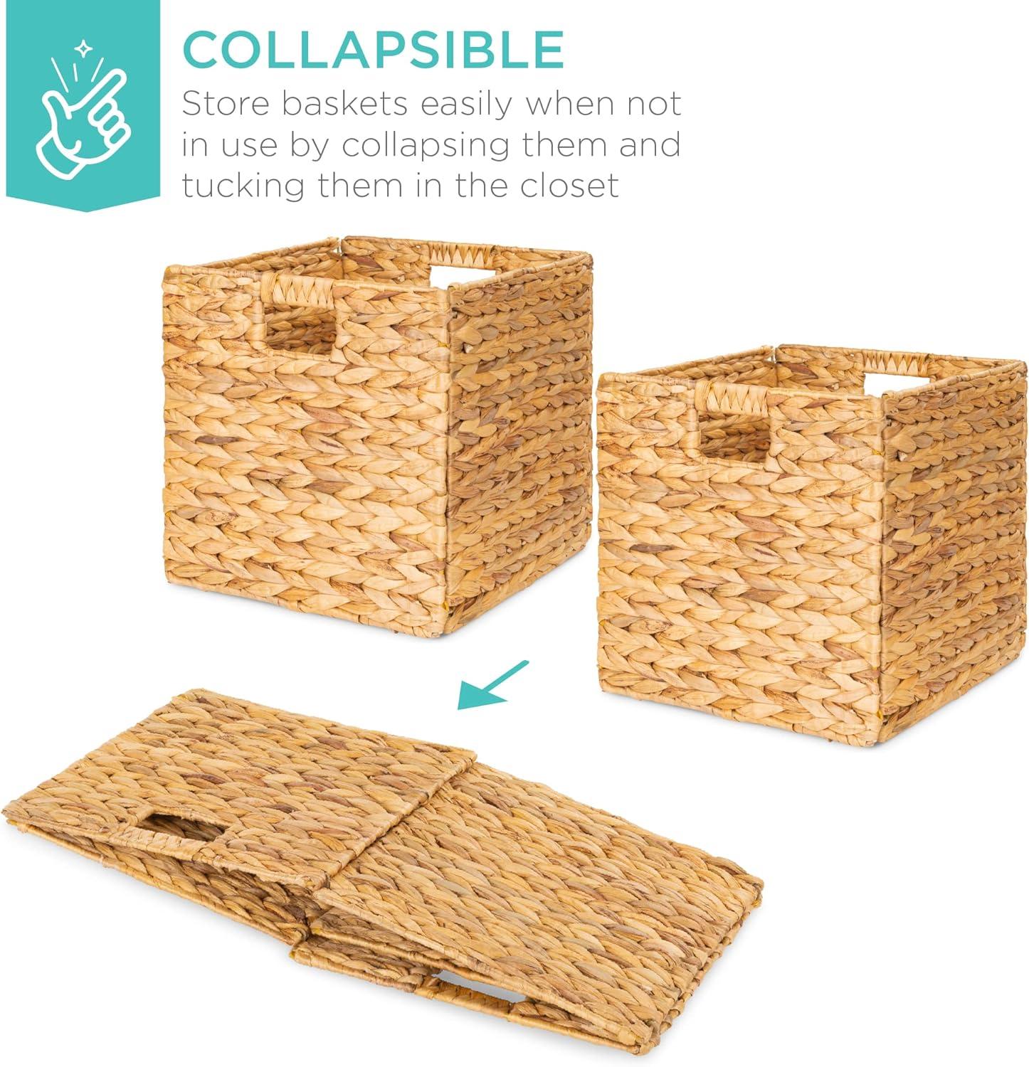 Natural Hyacinth Collapsible Storage Baskets 12x12in, Set of 5