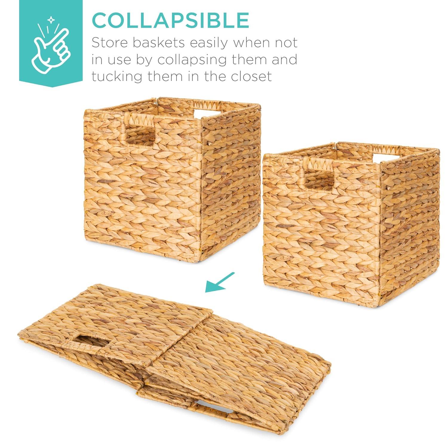 Best Choice Products 12x12in Hyacinth Baskets, Set of 5 Multipurpose Collapsible Organizers w/ Inserts - Natural