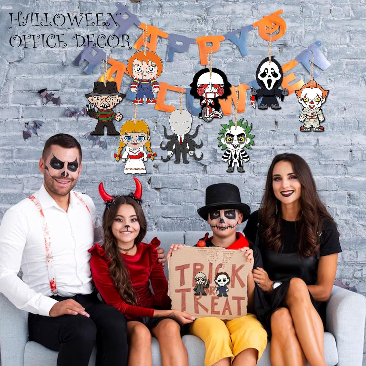 Horror Movies Tree Ornaments - Pack of 10 Wooden Hanging Mini Halloween Tree Decorations Christmas Ornaments Halloween Room Décor