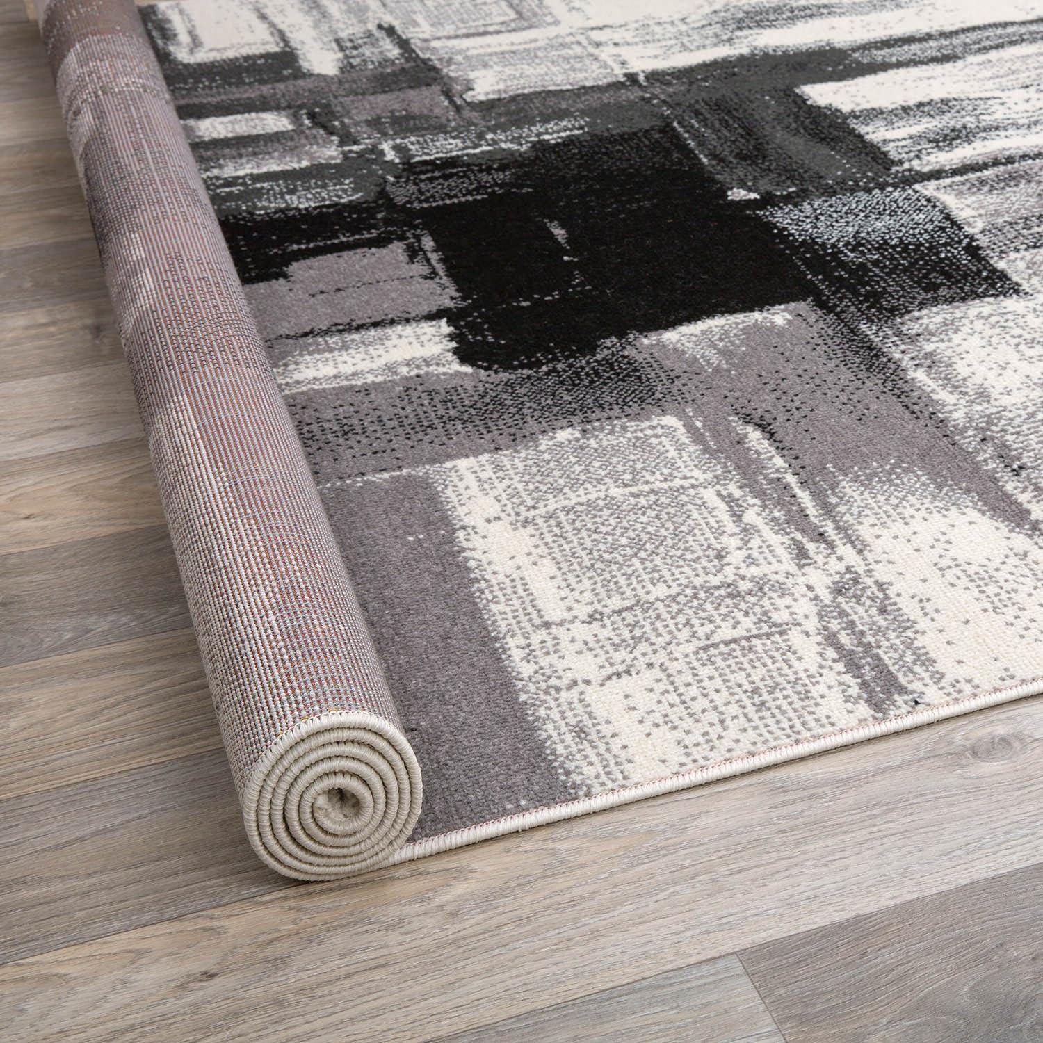 World Rug Gallery Contemporary Modern Abstract Black 2' x 3' Area Rug:  Stain-Resistant,  Low Pile,  Pet Friendly