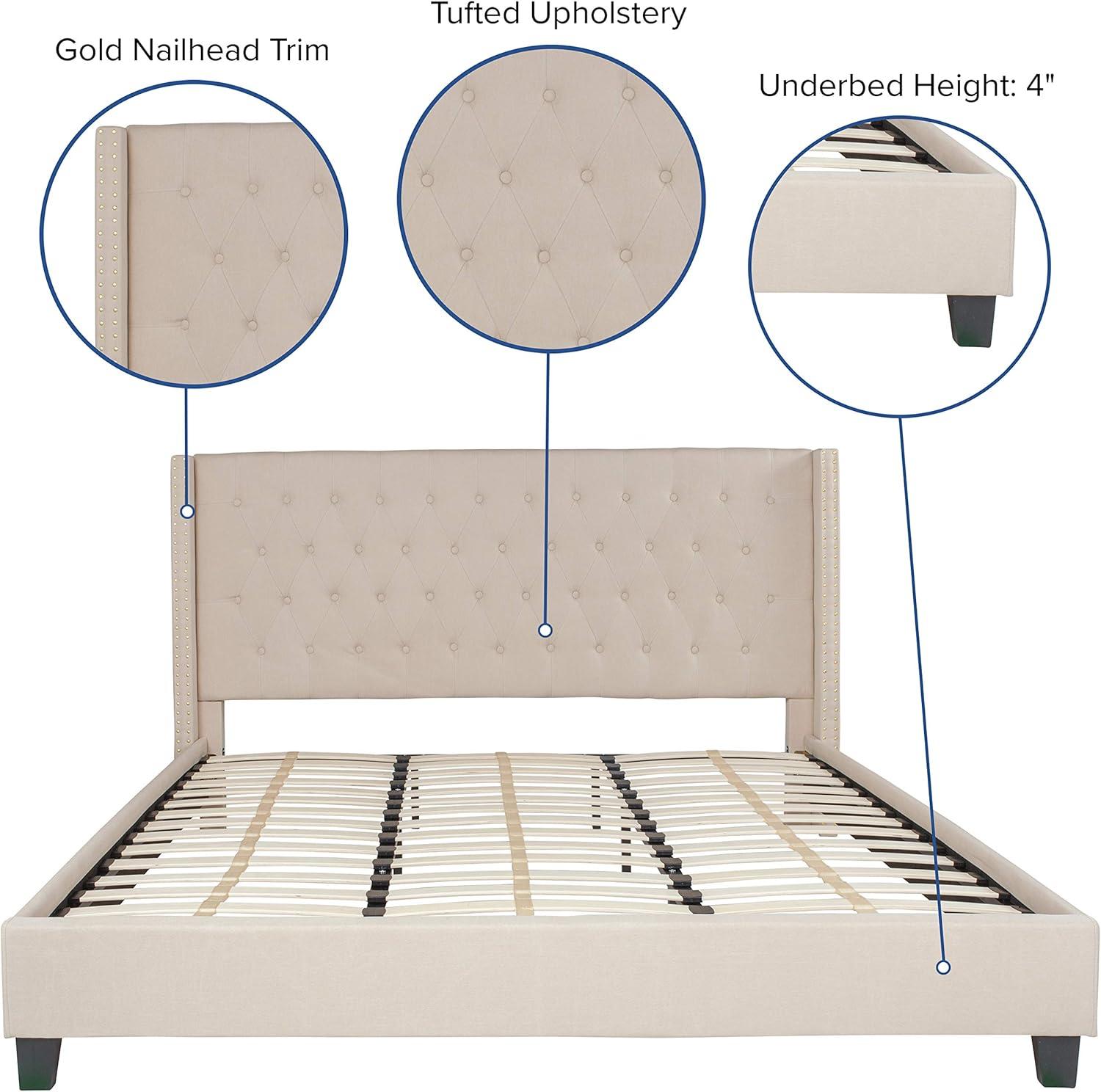 Flash Furniture Riverdale King Size Tufted Upholstered Platform Bed in Beige Fabric