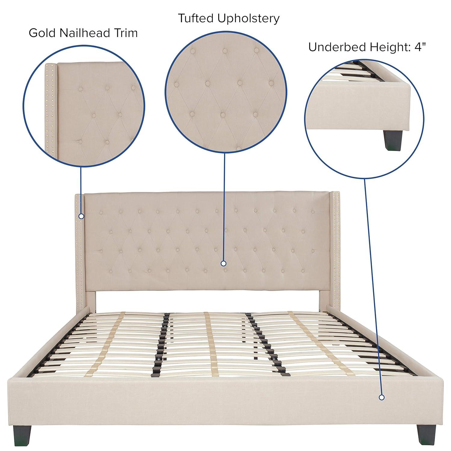 Flash Furniture Riverdale King Size Tufted Upholstered Platform Bed in Beige Fabric
