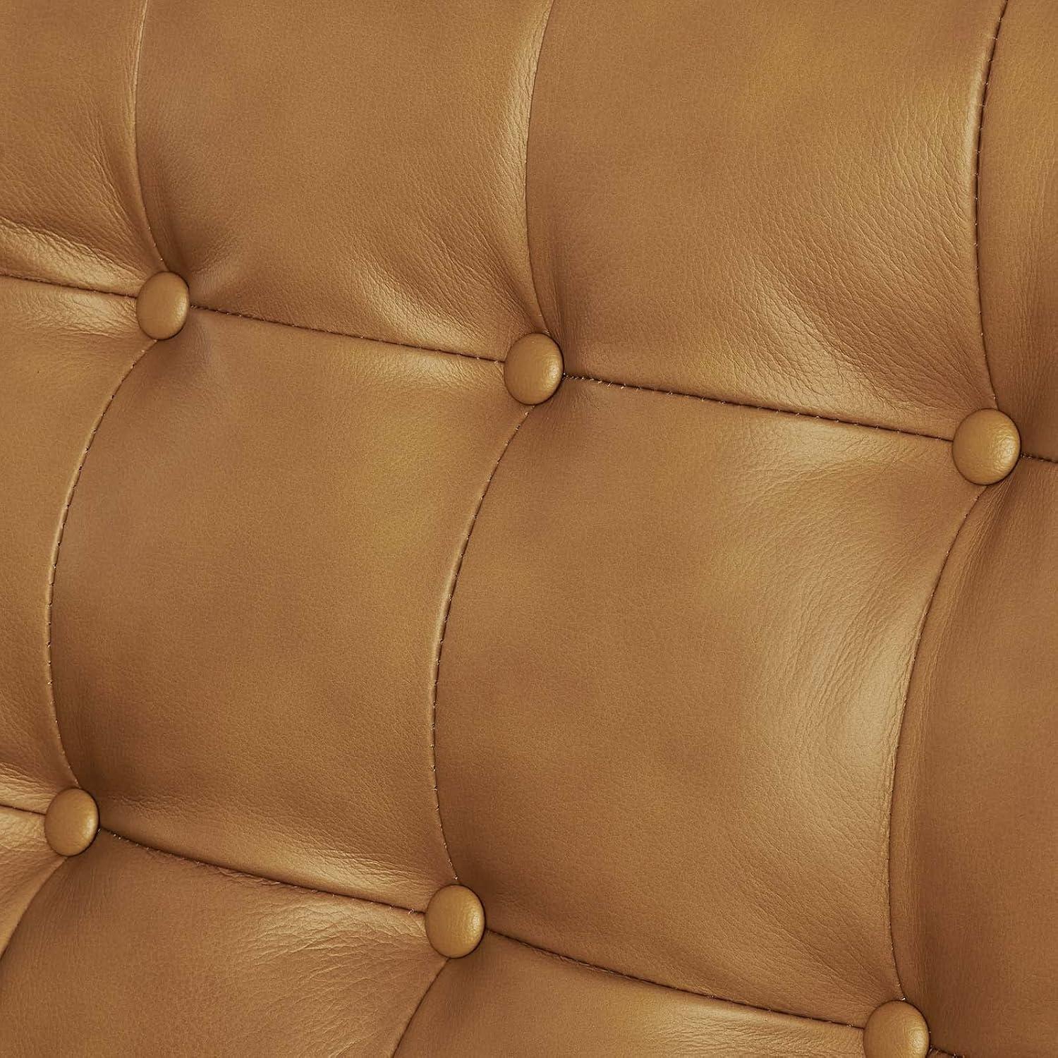 Modway Exalt Modern Style Tufted Vegan Leather Loveseat in Tan