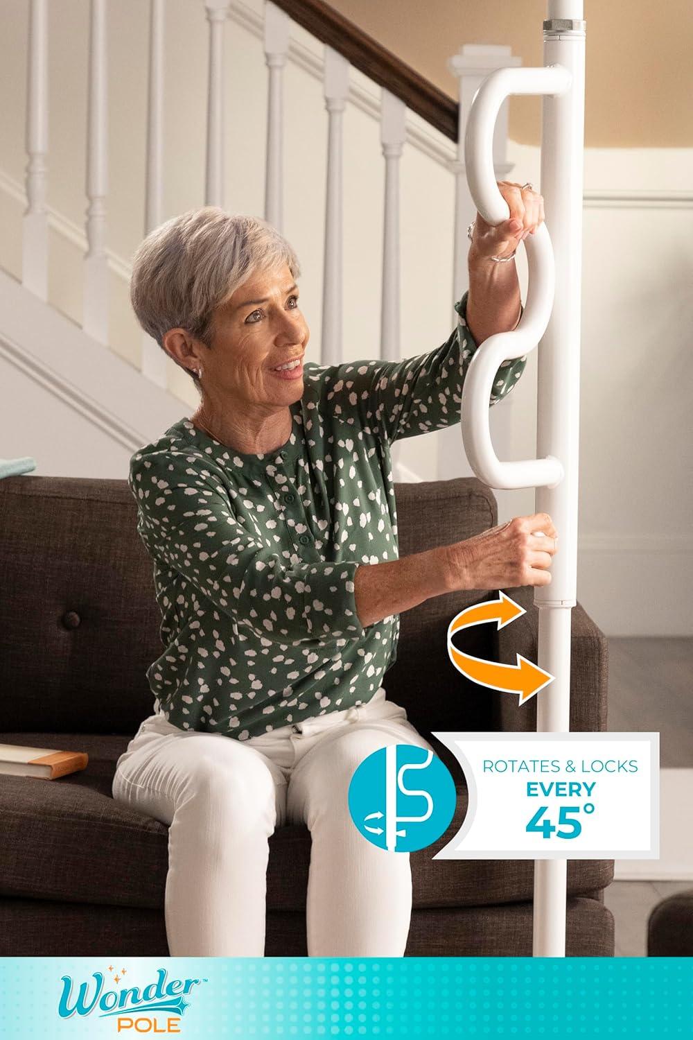 Stander Wonder Pole, Security Pole and Curve Grab Bar, Bathroom Safety Rail for Elderly, Tension Mounted Floor to Ceiling Safety Assist Handle for Seniors, Supports 300 lbs, White