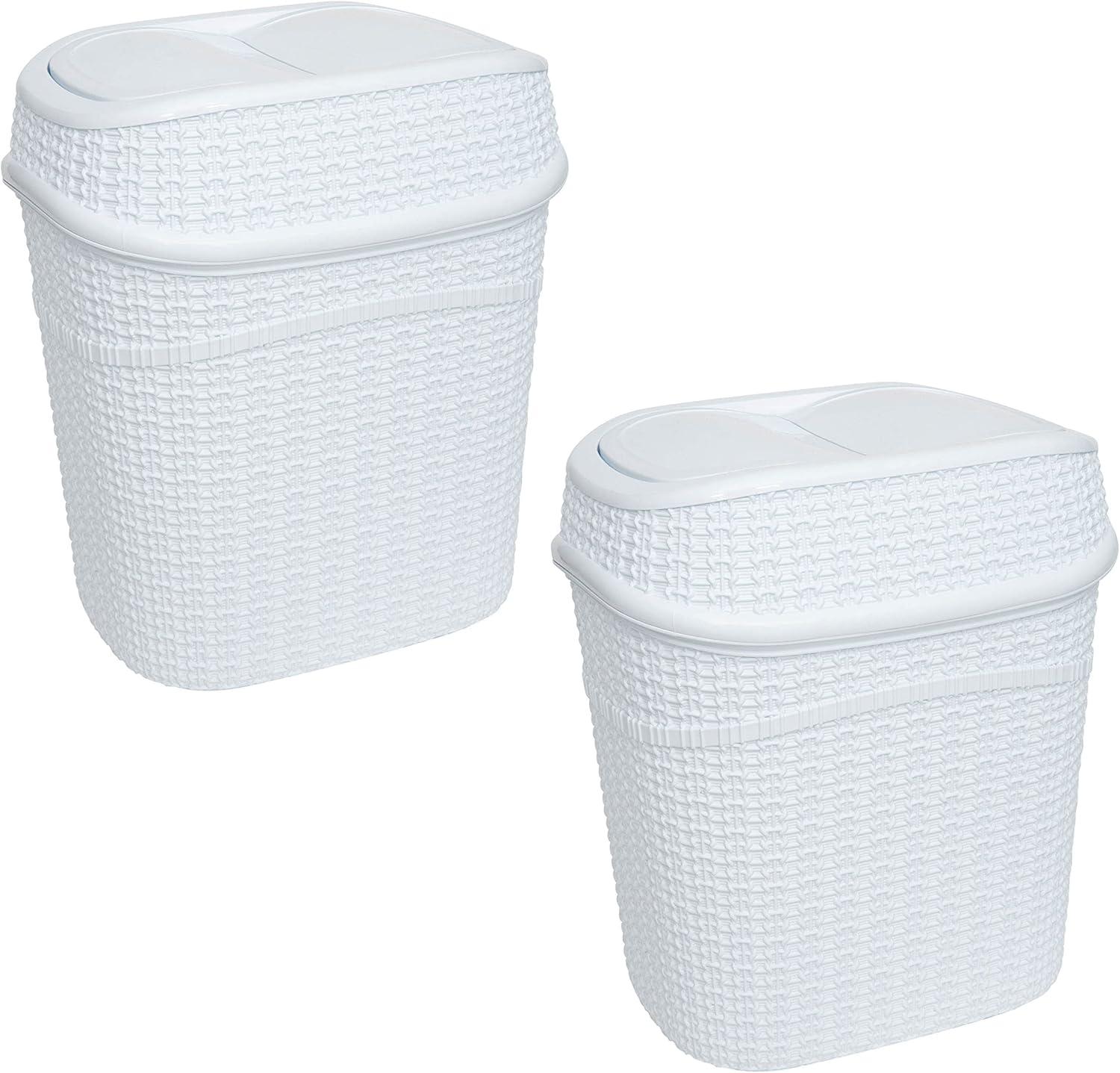 White Plastic Sailor Knot Swing Top Waste Bin Set